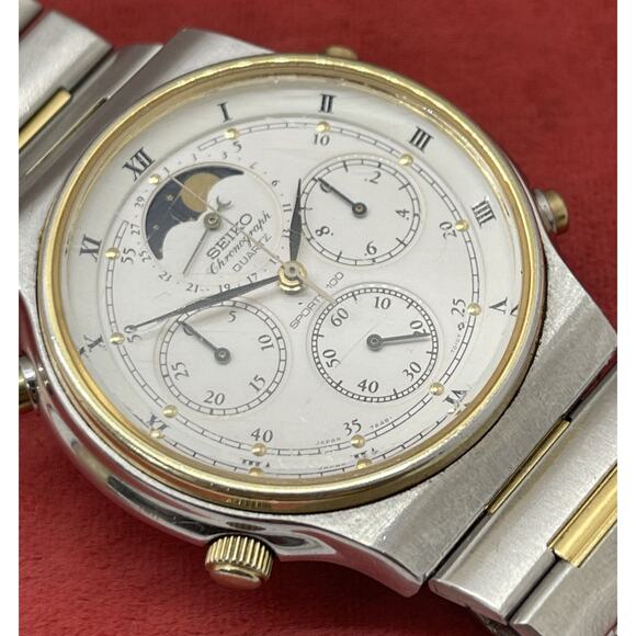 Vtg Seiko 7A48-7000 Watch Sports 100 Moonphase Original Bracelet Chronograph 103 - Picture 4 of 13
